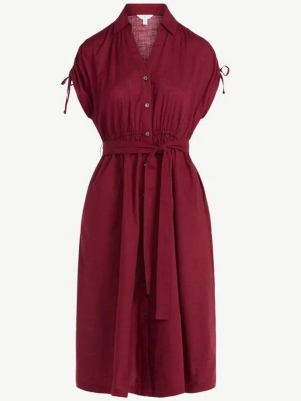 Excellent Condition, SZ L (12-14) 100% COTTON, Button Front Midi Dress, Wine Red